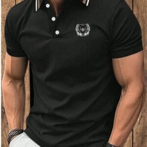Garimaknitwear Men Solid Polo Neck Cotton Blend Black T-Shirt